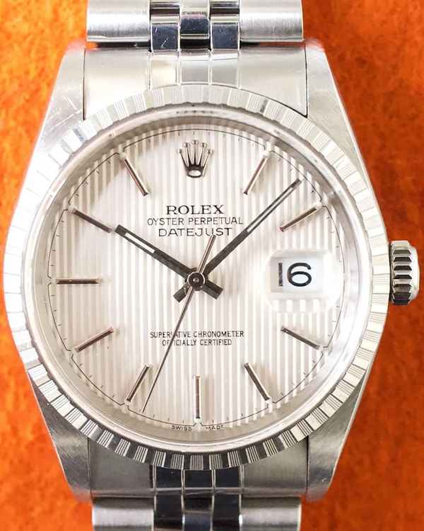 Rolex Datejust 36MM Tapestry Silver Dial Jubilee Bracelet (16220)