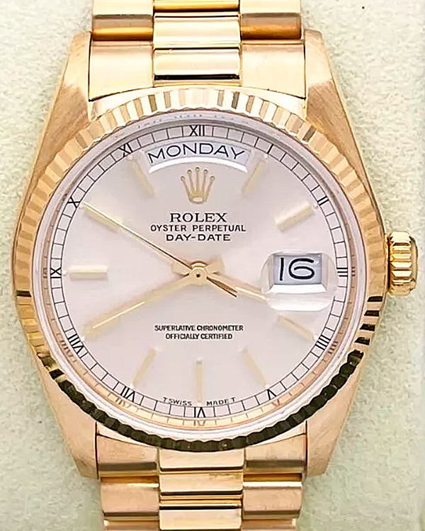 1986 Rolex Day-Date 36MM Silver Dial Yellow Gold President Bracelet (18038)