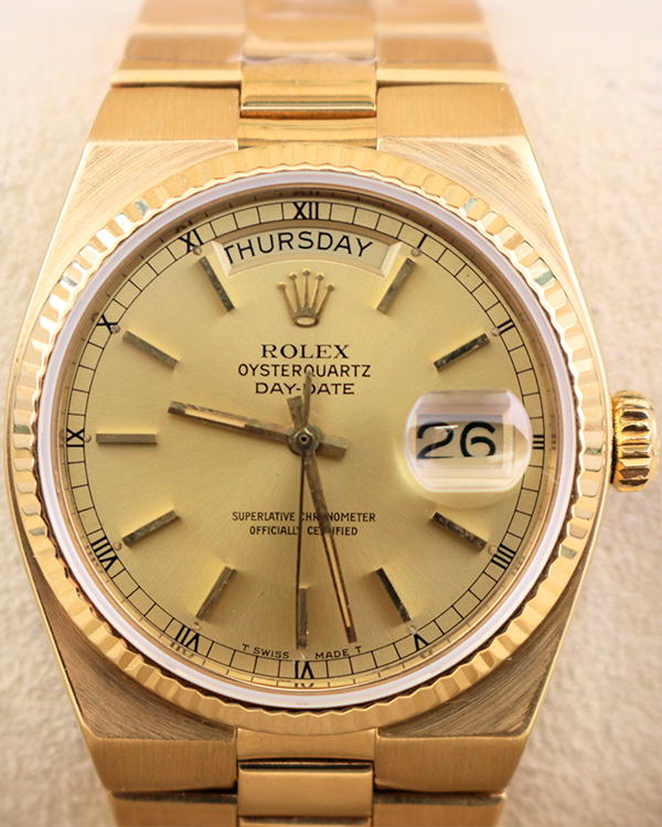 Rolex Day-Date Vintage 36MM Quartz Champagne Dial Yellow Gold Oysterquartz Bracelet (19018)