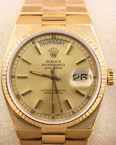 Rolex Day-Date Vintage 36MM Quartz Champagne Dial Yellow Gold Oysterquartz Bracelet (19018)