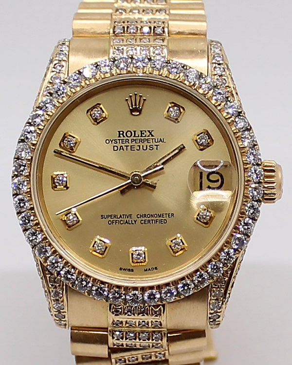 Rolex Datejust 31MM Aftermarket Yellow-Gold Dial Aftermarket President Bracelet (68278)