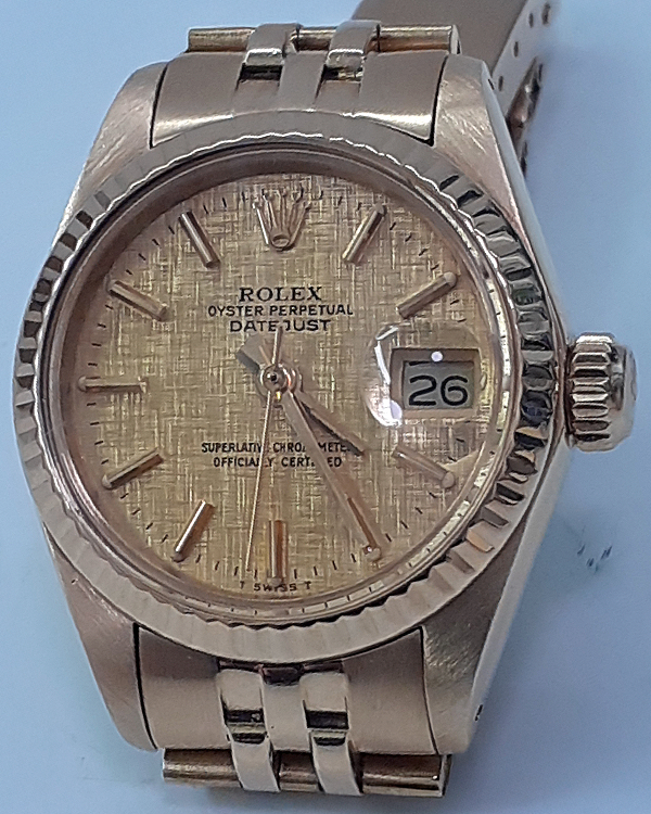 1978 Rolex Lady-Datejust 26MM Champagne "Linen" Dial Yellow Gold Jubilee Bracelet (6917)