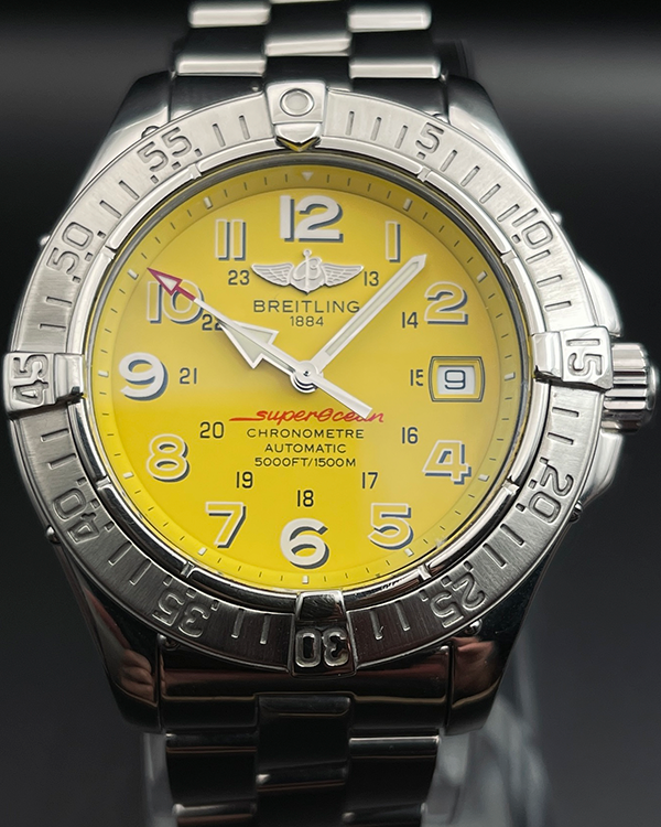 No Reserve - Breitling Superocean 42MM Yellow Dial Steel Bracelet (A17360)