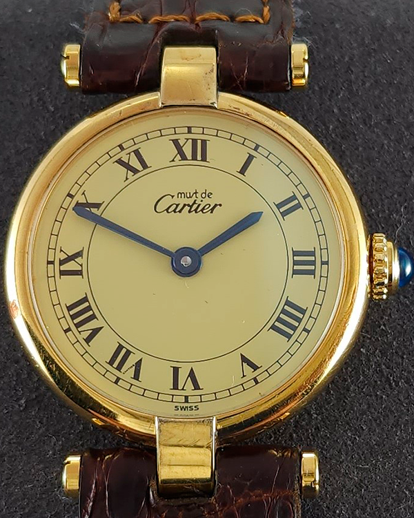 Cartier Tank Vermeil Vintage 24MM Quartz Champagne Dial Leather Strap (590004)