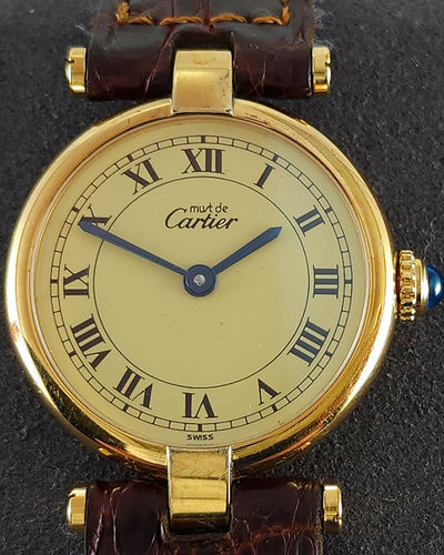 Cartier Tank Vermeil Vintage 24MM Quartz Champagne Dial Leather Strap (590004)