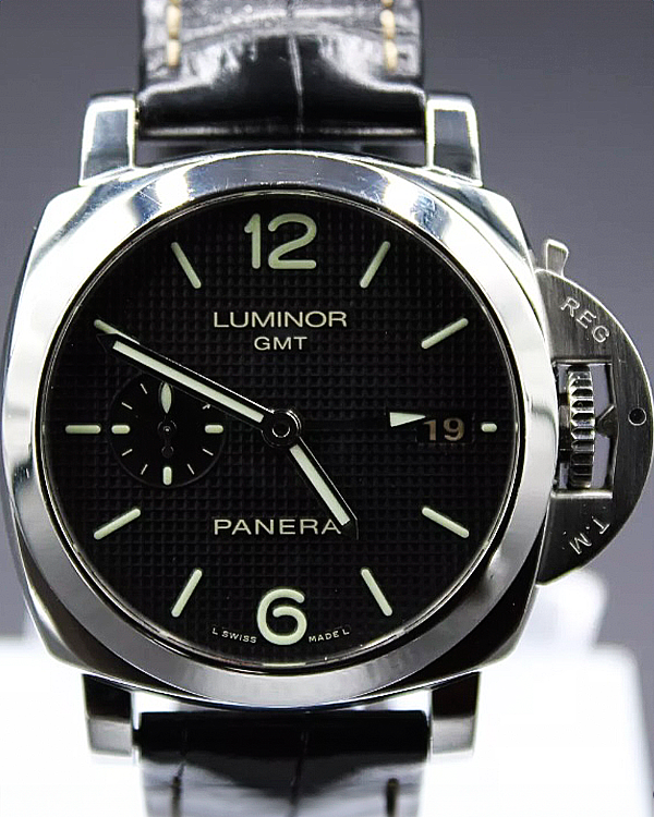 2014 Panerai Luminor 1950 3 Days GMT 42MM Black Dial Leather Strap (PAM00535)