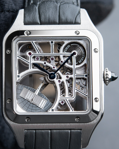 Cartier Santos Dumont Skeleton Automatic Steel Leather Watch (WHSA0032)