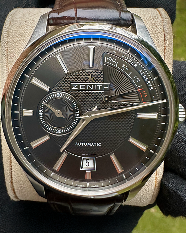 Zenith Captain Chronograph Power Reserve 40MM Black Dial Leather Strap (03.2120.685/22.C493)