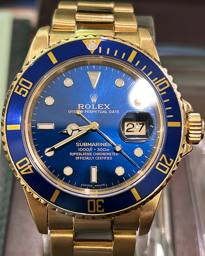 1981 (7.0 Mill Serial) Rolex Submariner Date 40MM Blue Dial Yellow Gold Oyster Bracelet (16808)