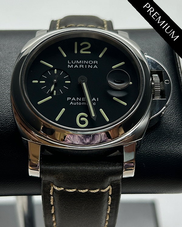 2006 Panerai Luminor Marina 44MM Black Dial Aftermarket Leather Strap (PAM00104)