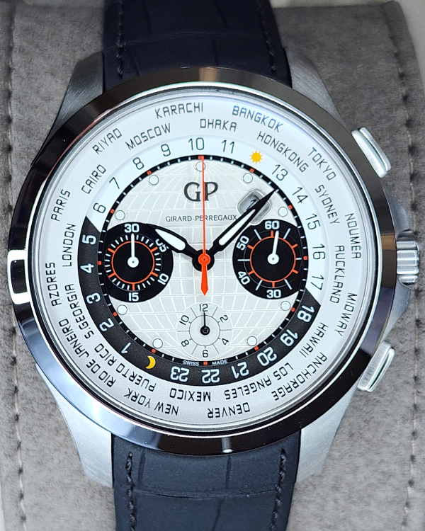 2022 Girard Perregaux Traveller 44MM Silver Dial Leather/Rubber Strap (49700-11-131-BB6C)