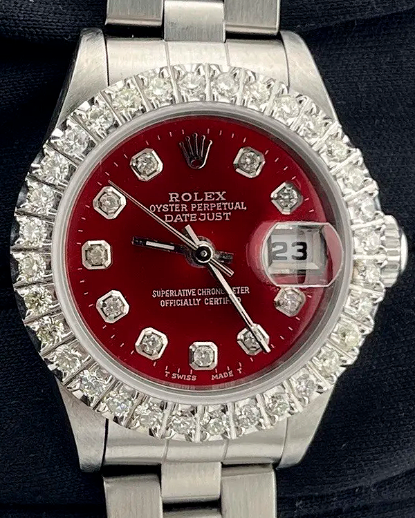 Rolex Oyster Perpetual Lady Date 26MM Aftermarket Red Dial Steel Bracelet (69160)