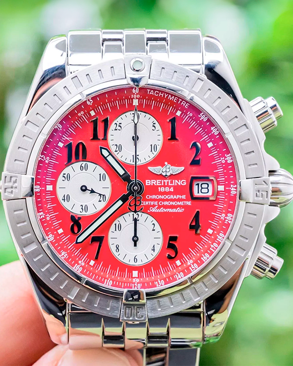 Breitling Chronomat Evolution 43MM Red Dial Steel Bracelet  (A13356)