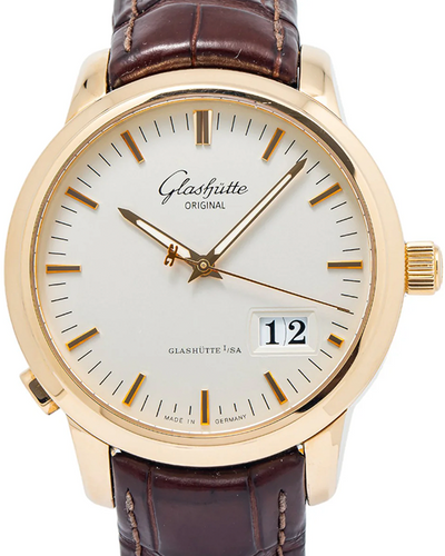 Glashütte Original Senator Panorama Date 40MM Silver Dial Leather Strap (10003110104)