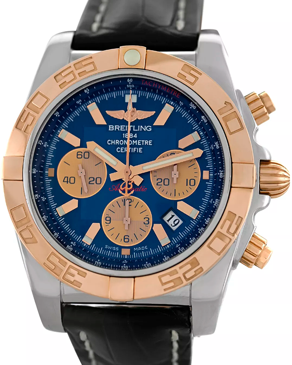 Breitling Chronomat Evolution 44MM Blue Dial Leather Strap (CB0110)