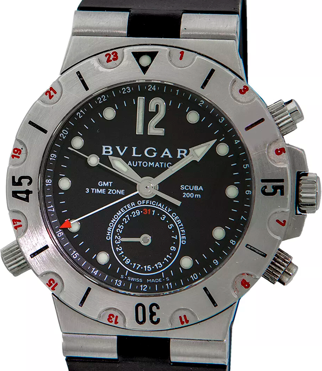 Bvlgari Diagono Professional GMT 38MM Black Dial Rubber Strap (SD 38 S)