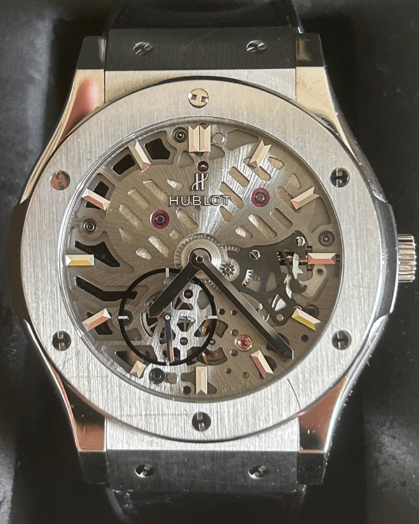 2013 Hublot Classic Fusion Ultra-Thin 42MM Skeleton Dial Leather Strap (545.NX.0170.LR)