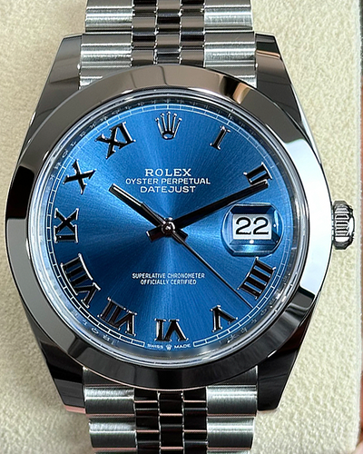 2024 Rolex Datejust 41MM Azzurro Blue Dial Oyster Jubilee Bracelet (126300)