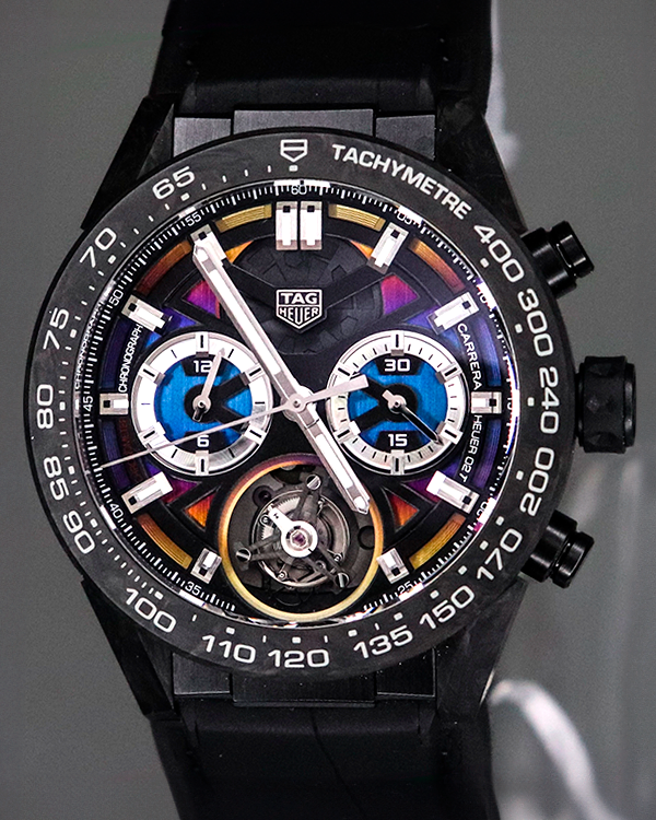 2023 TAG Heuer Carrera "Heuer-02T" Polychrome 45MM Black Dial Rubber-Leather Strap (CAR5A8AF.FC6415)