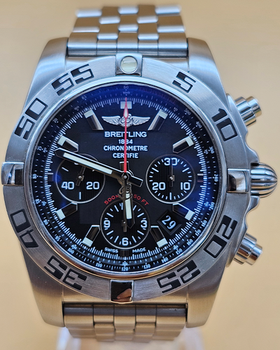 Breitling Chronomat 44MM Black Dial Steel Bracelet (AB0116)