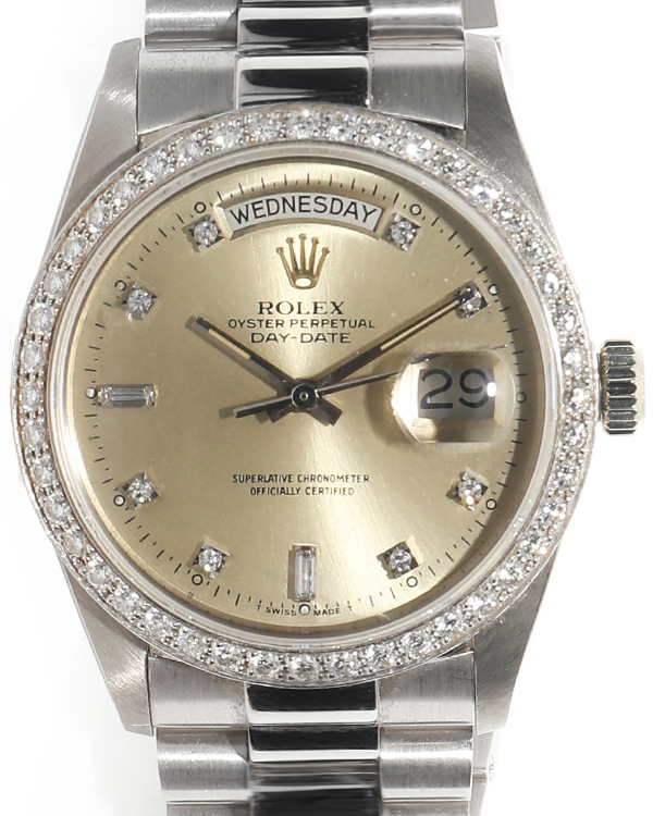 1984 (8 Mil Serial) Rolex Day-Date 36MM Silver Dial White Gold President Bracelet (18049)