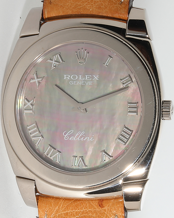 Rolex Cellini 35MM Black Mother-Of-Pearl Dial Leather Strap (5330)