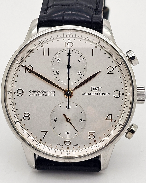 No Reserve - IWC Portuguese Chronograph 41MM Silver Dial Leather Strap (IW371445)