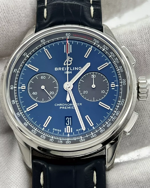 Breitling Premier B01 Chronograph 42MM Blue Dial Leather Strap (AB0118)