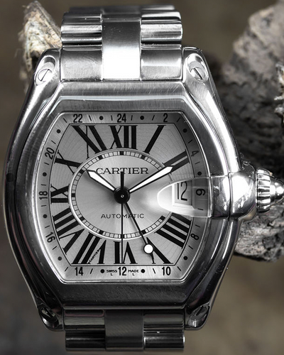 Cartier Roadster XL De Cartier GMT 42MM Silver Dial Steel Bracelet (W62032X6)