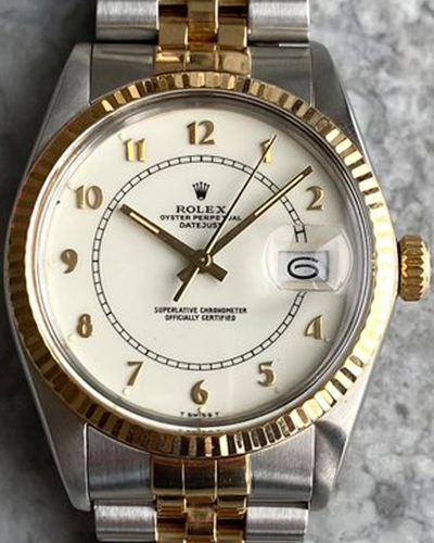 Rolex Datejust 36MM "Boiler Gauge" White Dial Two-Tone Jubliee Bracelet (16013)