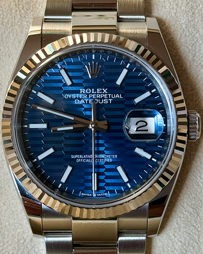 Discontinued 2024 Rolex Datejust 36MM Blue "Fluted" Dial Oyster Bracelet (126234)