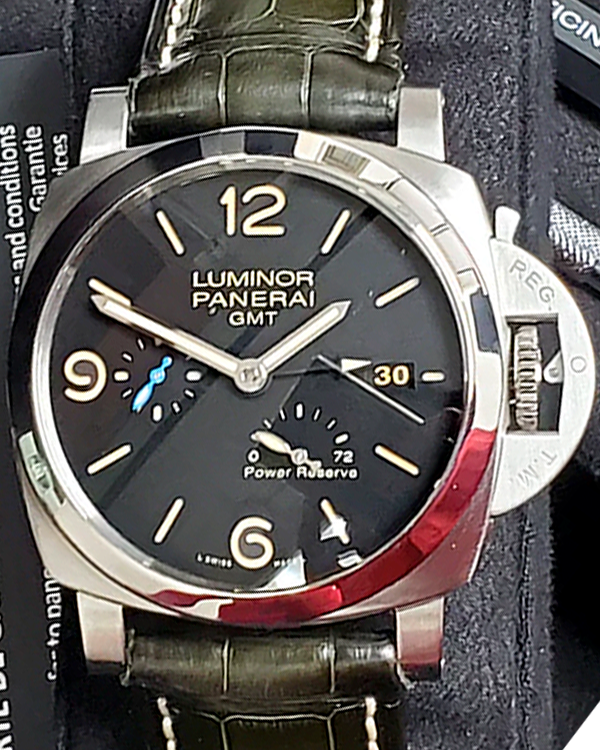 2021 Panerai Luminor GMT Marina 1950 3 Days 44MM Black Dial Leather Strap (PAM01321)