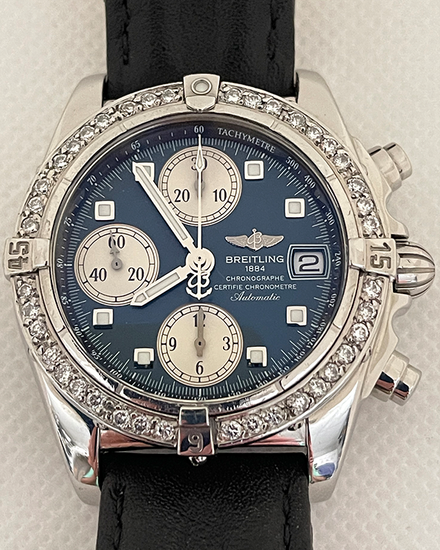 Breitling Cockpit 39MM Blue Dial Aftermarket Leather Strap (A13357)