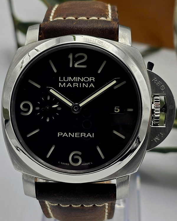 2016 Panerai Luminor Marina 1950 3 Days 44MM Black Dial Aftermarket Leather Strap (PAM00312)