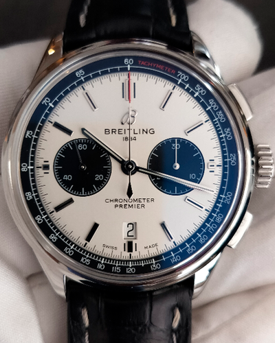 Breitling Premier B01 Chronograph 42MM Silver Dial Leather Strap (AB0118)