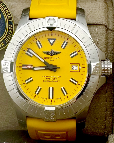 No Reserve - 2024 Breitling Avenger  "Seawolf" 45MM Yellow Dial Rubber Strap (A17319)