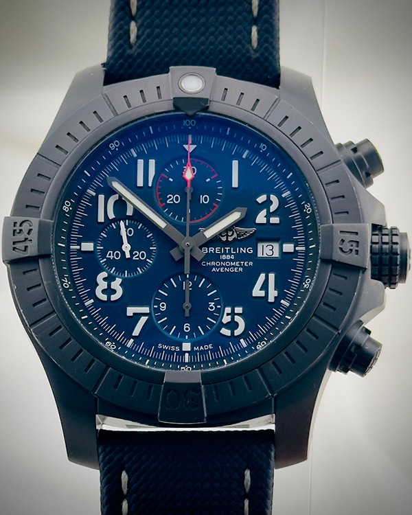 2022 Breitling Super Avenger "Night Mission" 48MM Blue Dial Leather Strap (V13375)