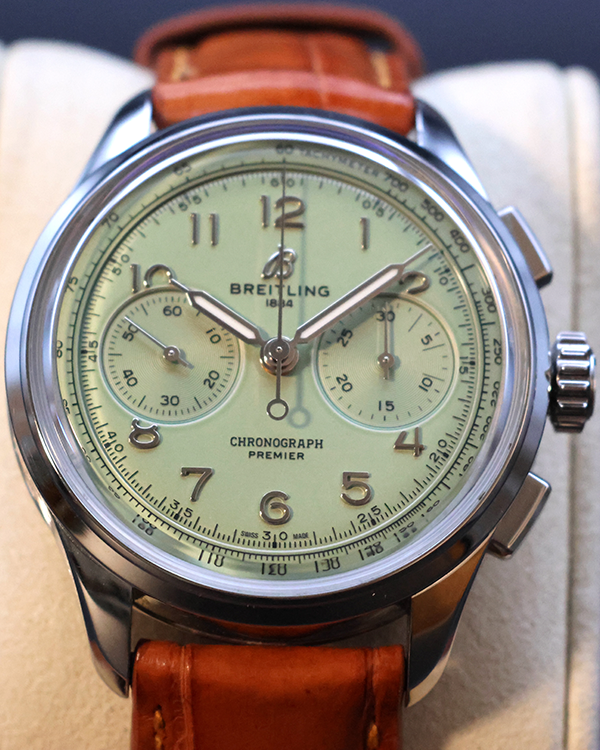 No Reserve - Breitling Premier B09 Chronograph 40MM Pistachio Dial Aftermarket Leather Strap (AB0930)