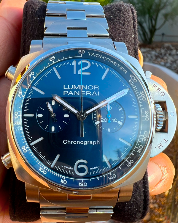 2022 Panerai Luminor Chronograph 44mm Blue Dial Steel Bracelet (PAM01110)