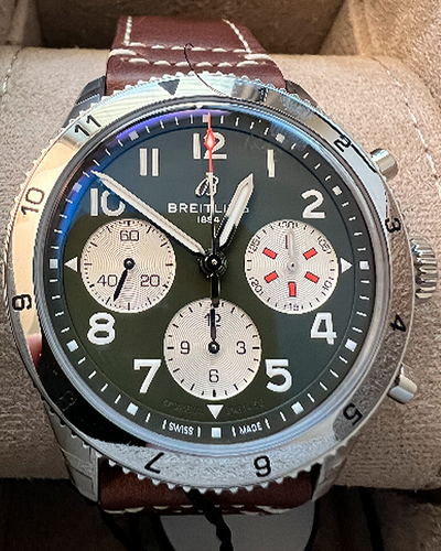 Breitling Classic Avi Chronograph 42MM Green Dial Leather Strap (A233801A1C1X1)