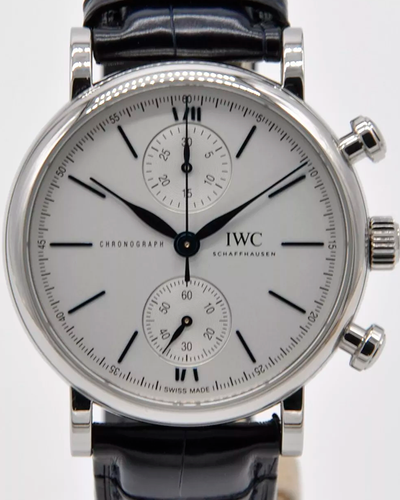 2021 IWC Schaffhausen Portofino Chronograph 39MM Silver Dial Leather Strap (IW391407)