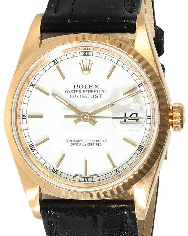 Rolex Datejust 36MM White Dial Leather Strap (16238)