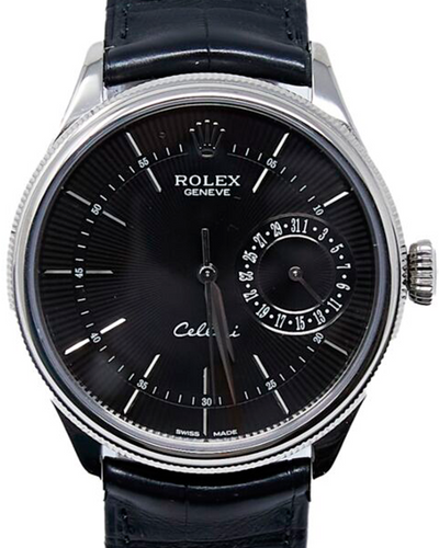 2015 Rolex Cellini Date 39MM Black Dial Leather Strap (50519)