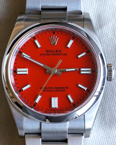 Rolex Oyster Perpetual 36MM Red "Coral" Dial Oyster Bracelet (126000)