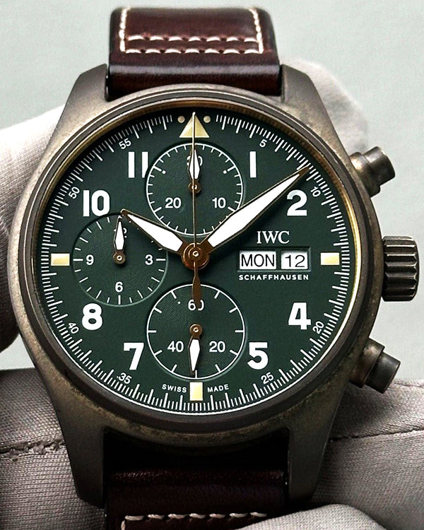 IWC Schaffhausen Pilot Spitfire Chronograph 41MM Green Dial Leather Strap (IW387902)