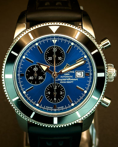 No Reserve - 2013 Breitling Superocean Heritage 46MM Blue Dial Rubber Strap (A1332024/C817)