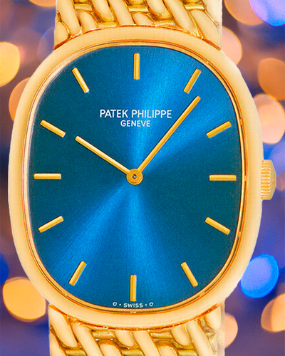 2001 Patek Philippe Golden Ellipse 27X32MM Blue Dial Yellow Gold Bracelet (3848 / 017)