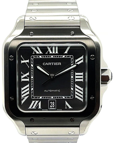 2021 Cartier Santos de Cartier 39.8x47.5MM Black Dial Steel Bracelet (WSSA0037)