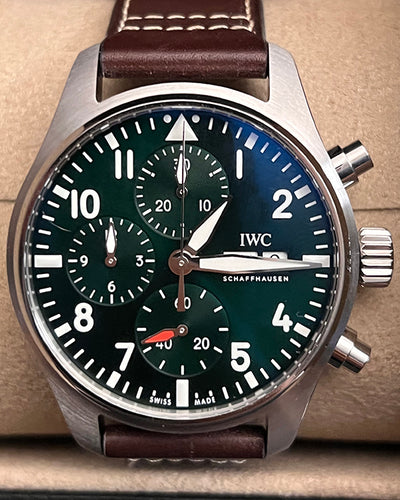 2021 IWC Schaffhausen Pilot Chronograph 41MM Green Dial Leather Strap (IW388103)