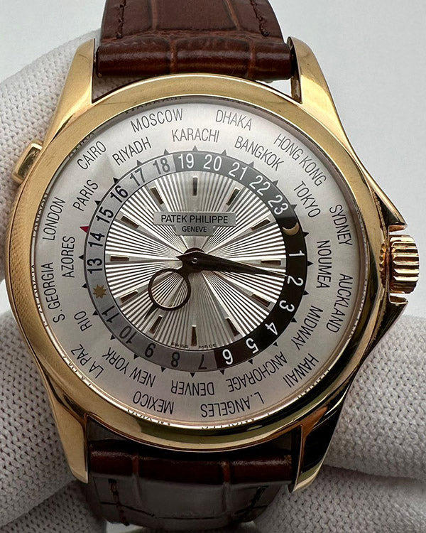 Patek Philippe World Time 39.5MM Silver Dial Leather Strap (5130R-001)